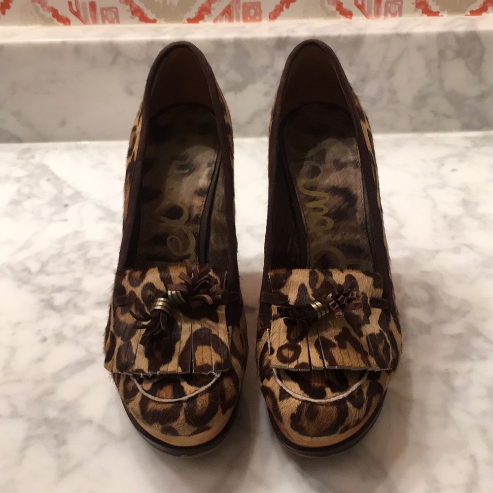 Leopard calf hair wedges
